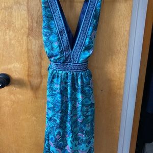 H&M Peacock Deep V Dress